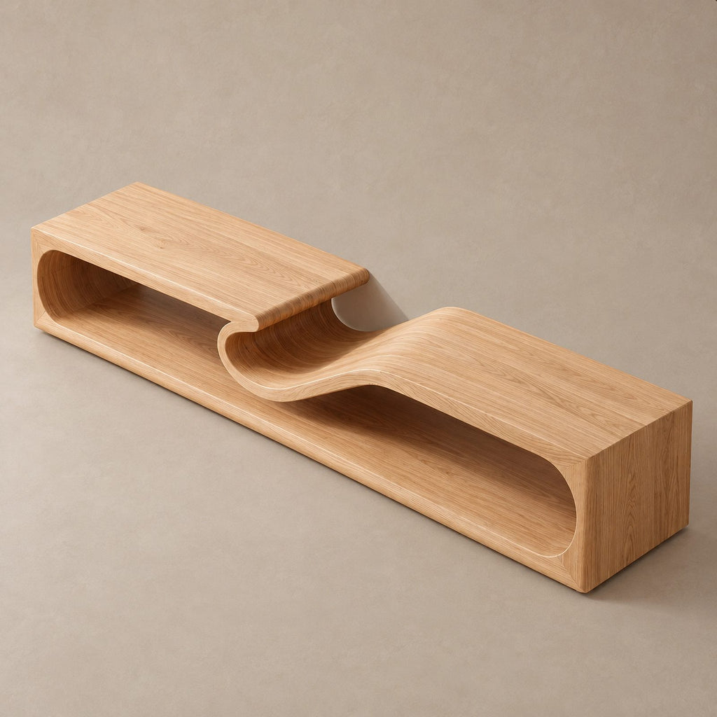 Contemporary Sculptural Wave Solid Wood TV Stand For Living Room