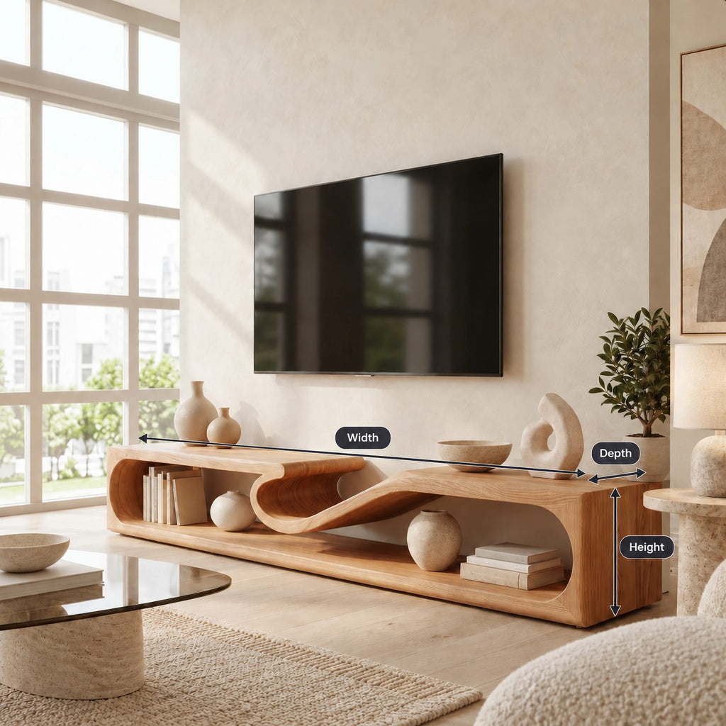 Contemporary Sculptural Wave Solid Wood TV Stand For Living Room