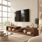 Contemporary Sculptural Wave Solid Wood TV Stand For Living Room