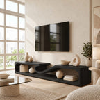 Contemporary Sculptural Wave Solid Wood TV Stand For Living Room