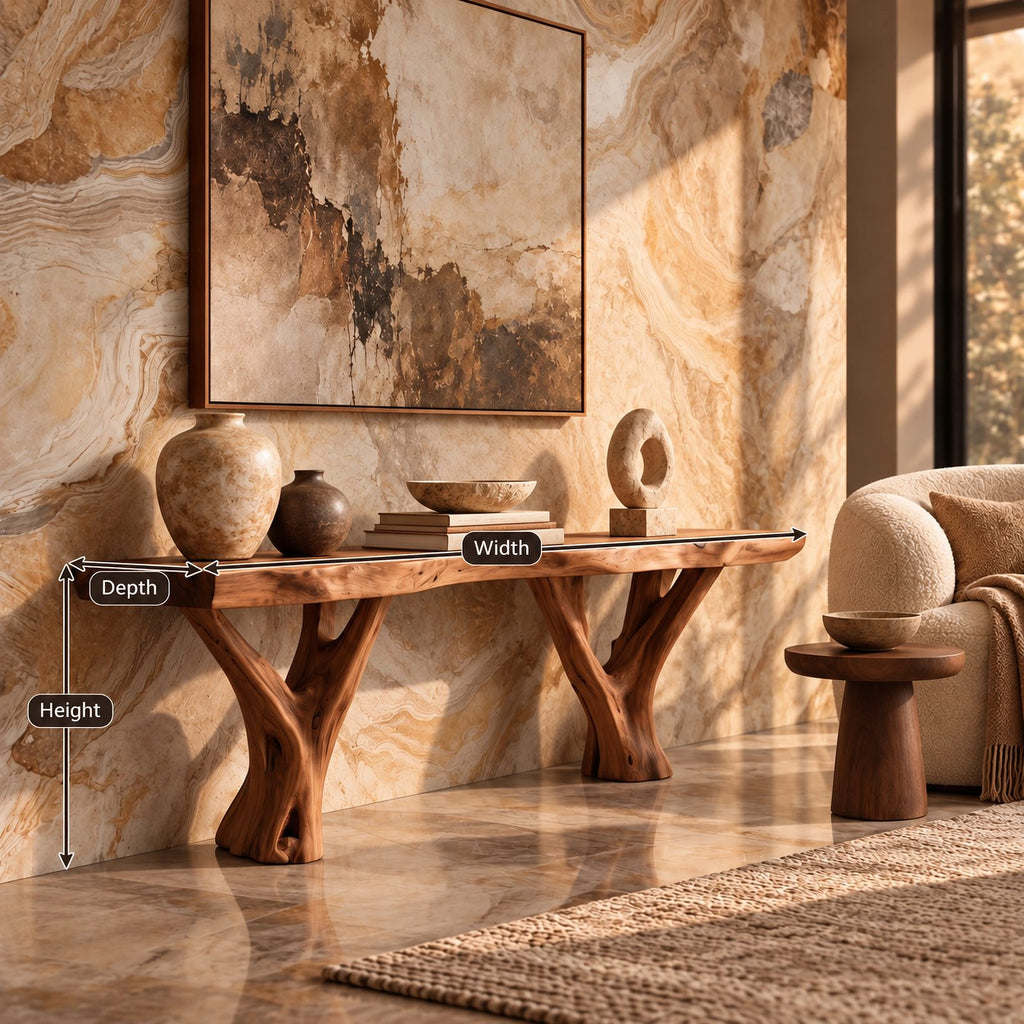 Organic Live Edge TV Stand With Branch Leg Base For Living Room