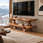 Rustic Live Edge TV Stand With Two Tier Branch Base For Living Room