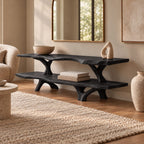 Rustic Live Edge TV Stand With Two Tier Branch Base For Living Room