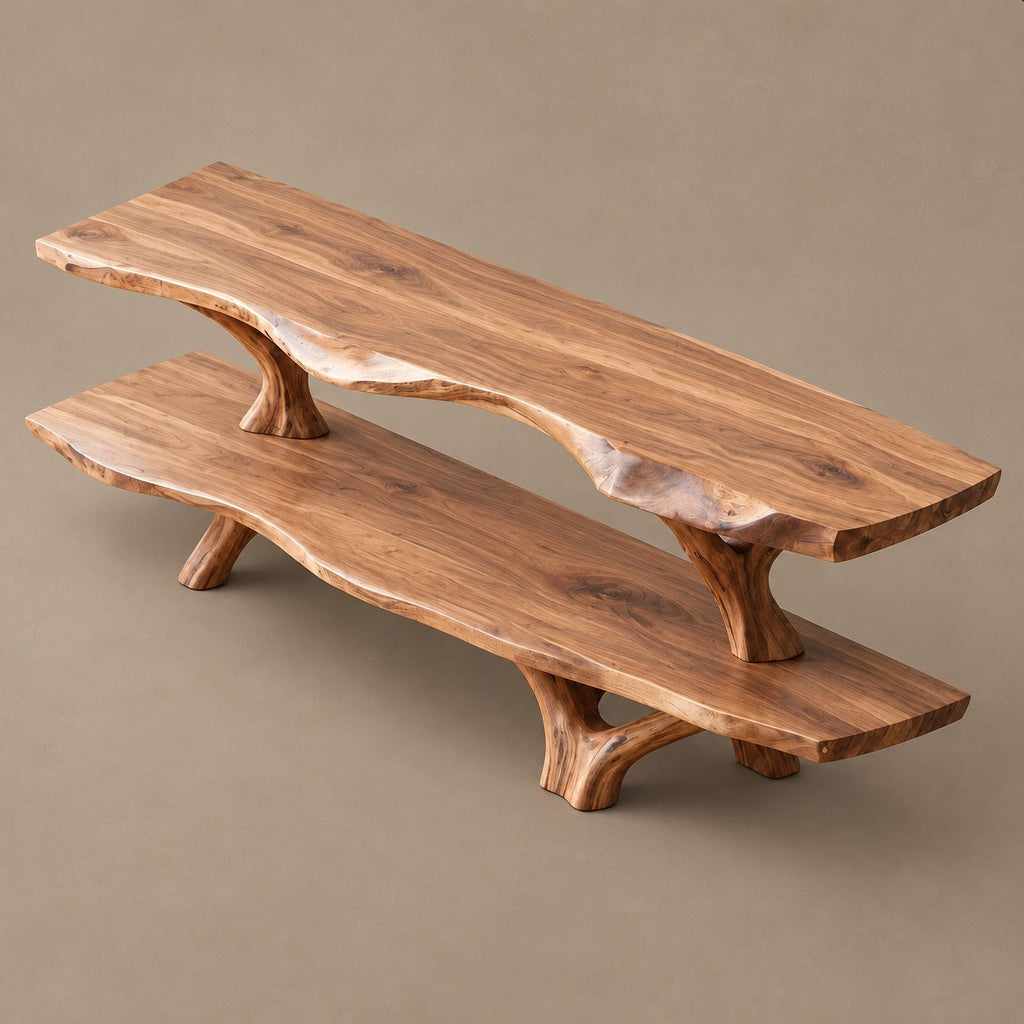 Rustic Live Edge TV Stand With Two Tier Branch Base For Living Room
