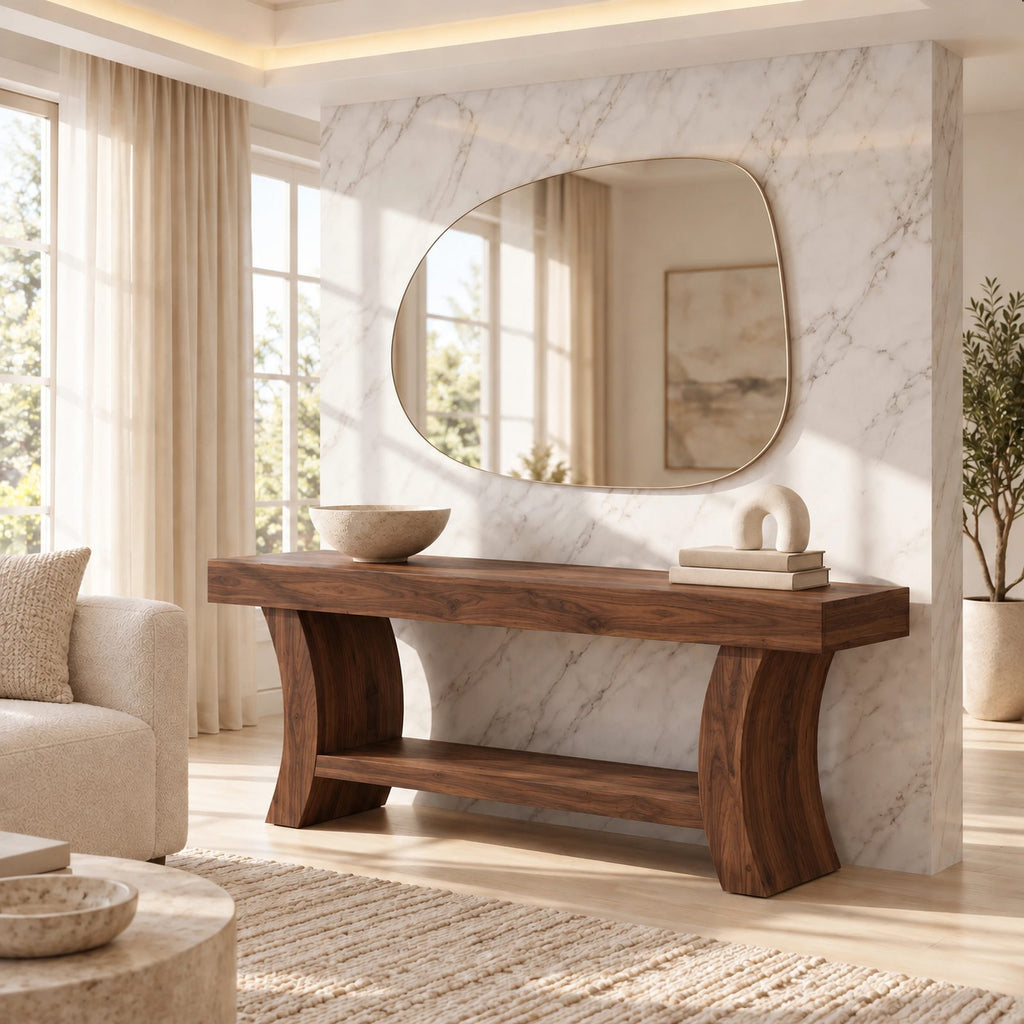 Sculptural Live Edge TV Stand With Curved Leg Base For Living Room