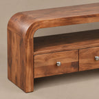 Contemporary Curved Wood TV Stand With 3 Drawers For Living Room