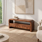 Contemporary Curved Wood TV Stand With 3 Drawers For Living Room