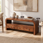 Contemporary Curved Wood TV Stand With 3 Drawers For Living Room