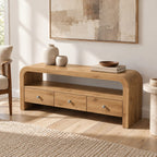 Contemporary Curved Wood TV Stand With 3 Drawers For Living Room