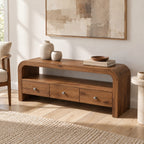 Contemporary Curved Wood TV Stand With 3 Drawers For Living Room