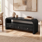 Contemporary Curved Wood TV Stand With 3 Drawers For Living Room