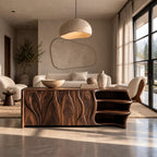 Mid Century Sideboard With Sculptural Flared Silhouette For Living Room