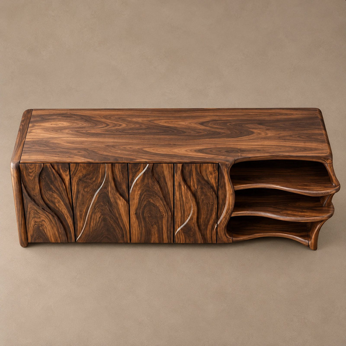 Mid Century Sideboard With Sculptural Flared Silhouette For Living Room