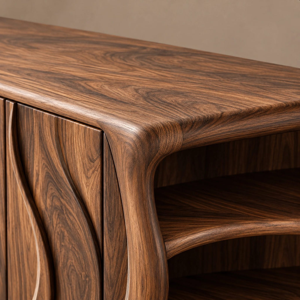 Mid Century Sideboard With Sculptural Flared Silhouette For Living Room