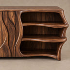 Mid Century Sideboard With Sculptural Flared Silhouette For Living Room