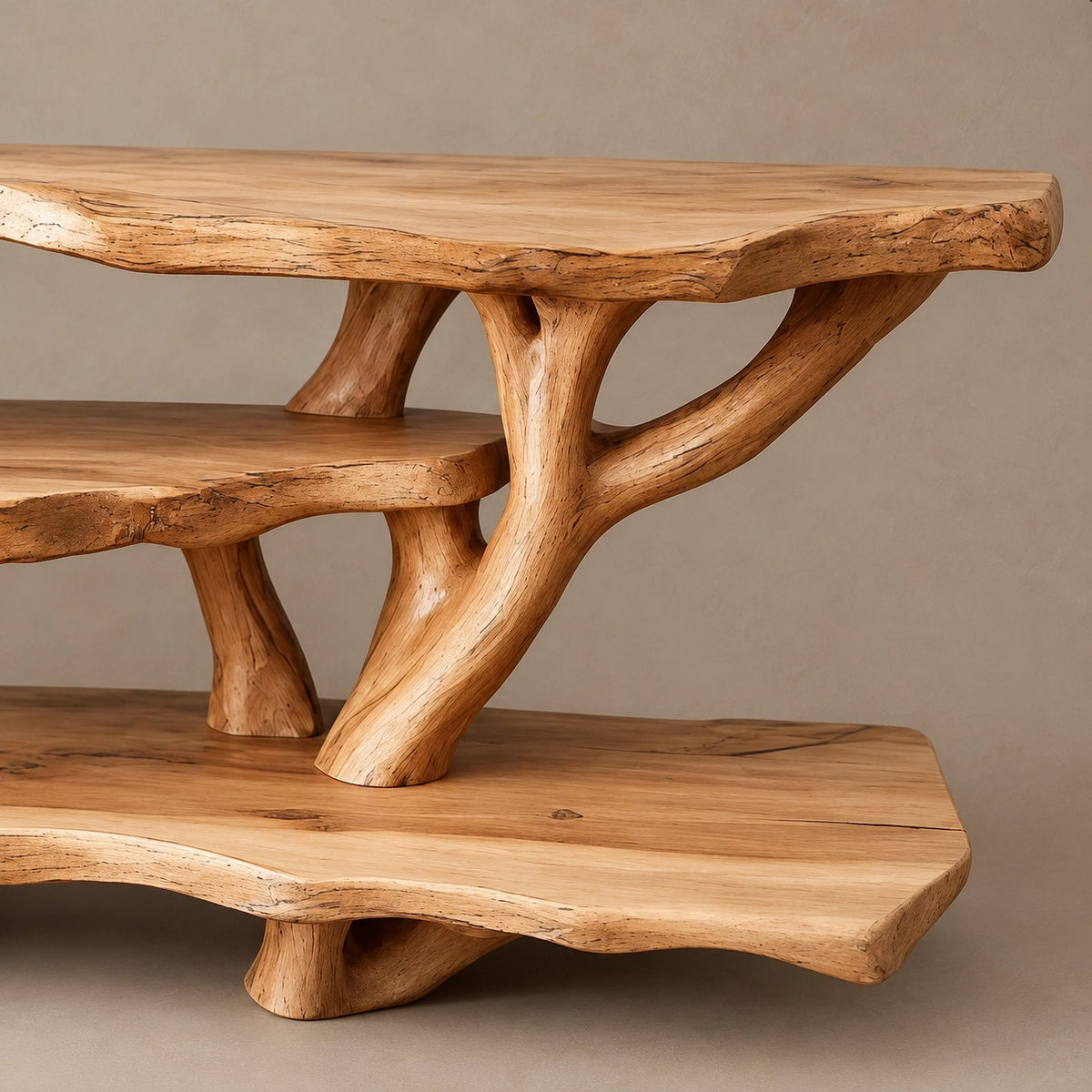 Sculptural Tree Branch TV Console With Open Shelf For Living Room