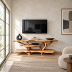Sculptural Tree Branch TV Console With Open Shelf For Living Room