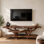 Sculptural Tree Branch TV Console With Open Shelf For Living Room