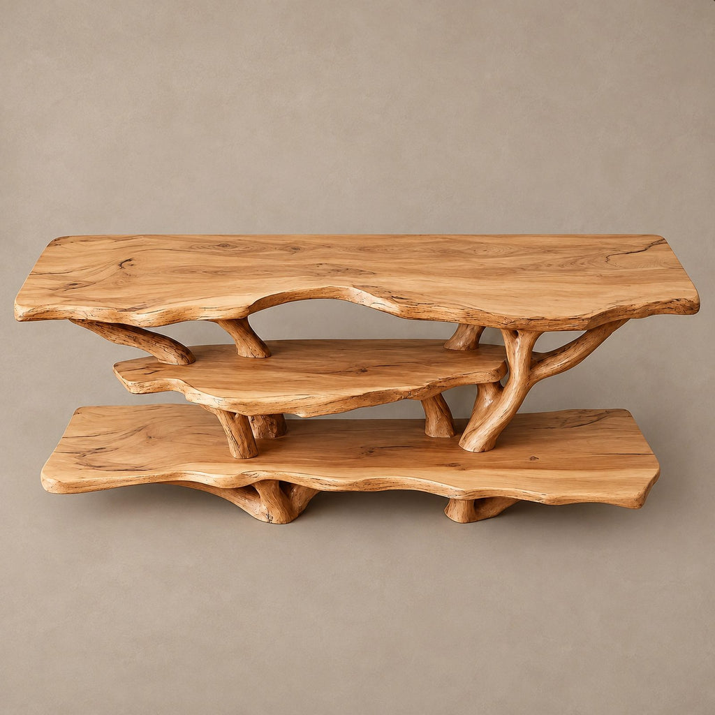 Sculptural Tree Branch TV Console With Open Shelf For Living Room
