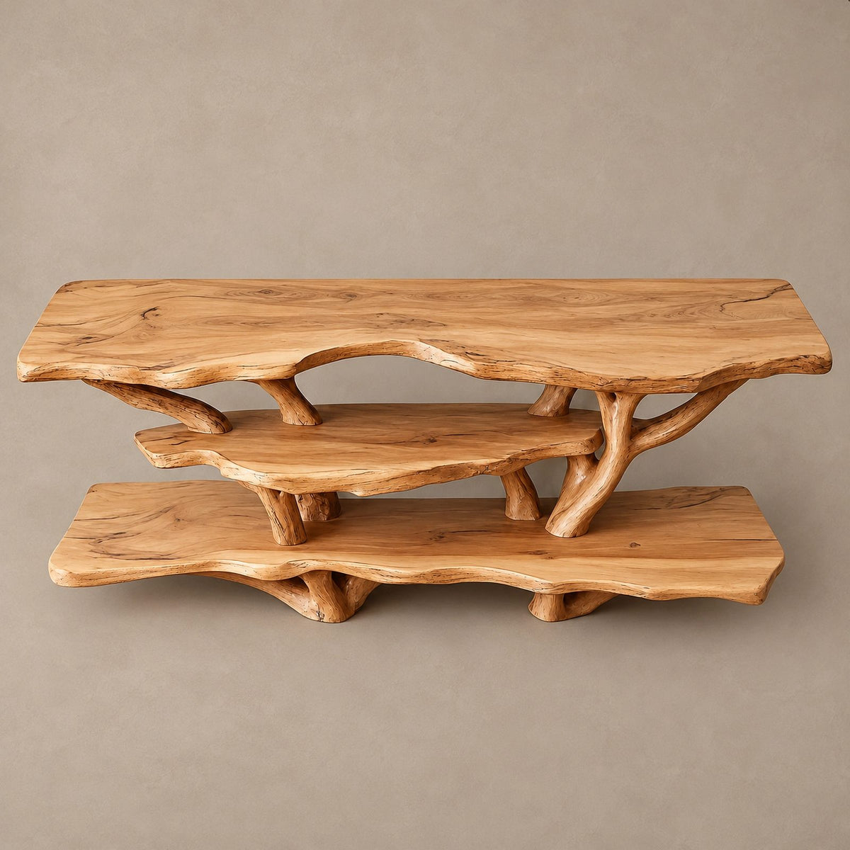 Sculptural Tree Branch TV Console With Open Shelf For Living Room