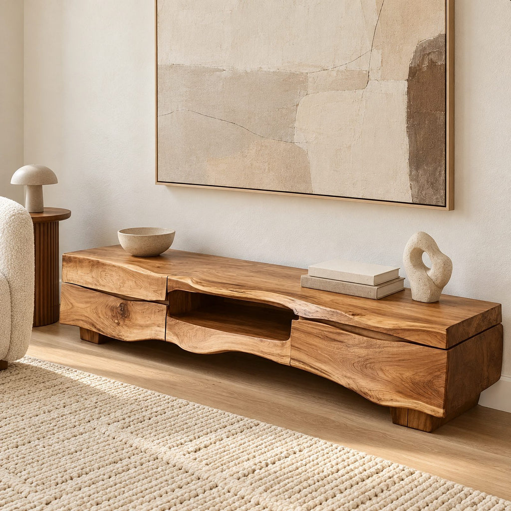 Artisan Live Edge TV Console With Open Cubby For Living Room