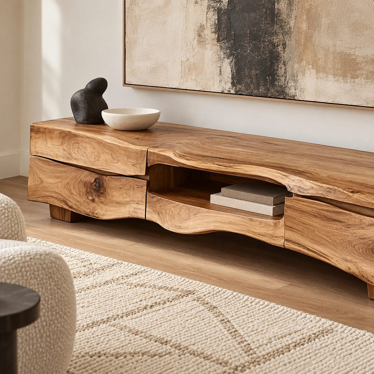 Artisan Live Edge TV Console With Open Cubby For Living Room