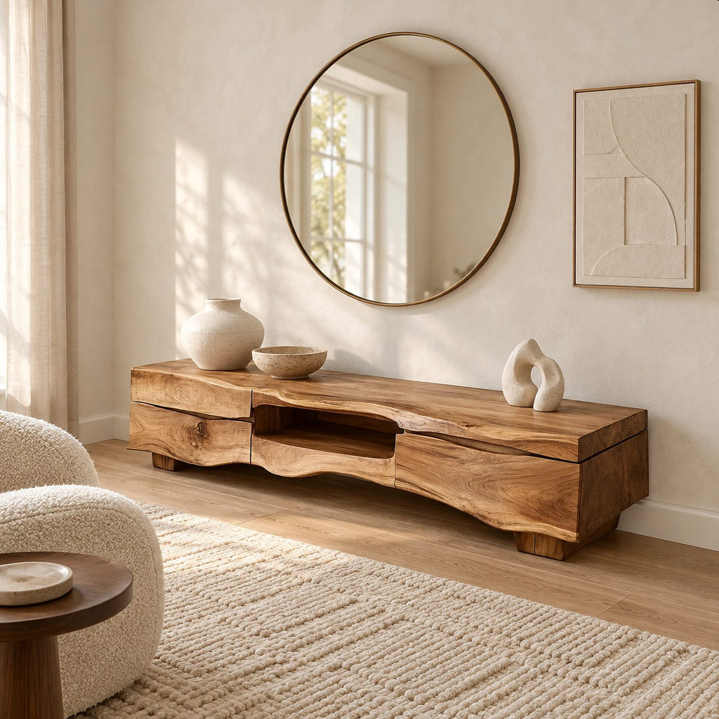 Artisan Live Edge TV Console With Open Cubby For Living Room