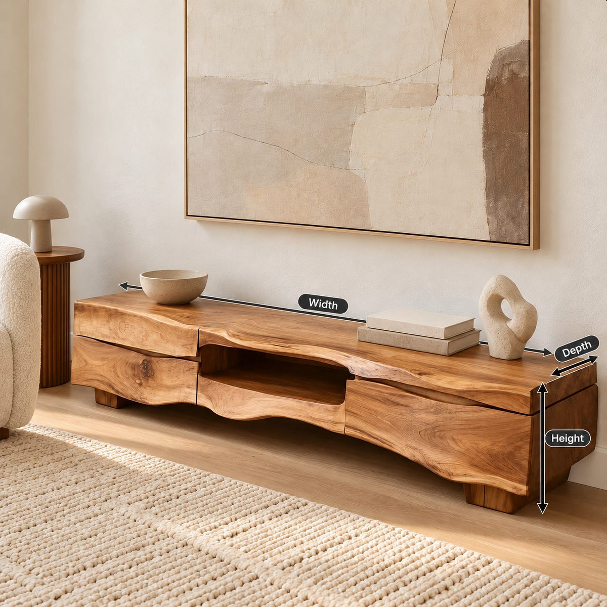 Artisan Live Edge TV Console With Open Cubby For Living Room