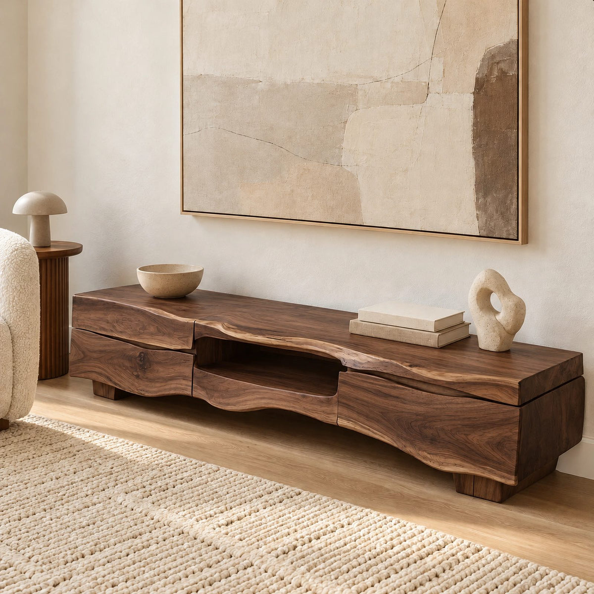 Artisan Live Edge TV Console With Open Cubby For Living Room