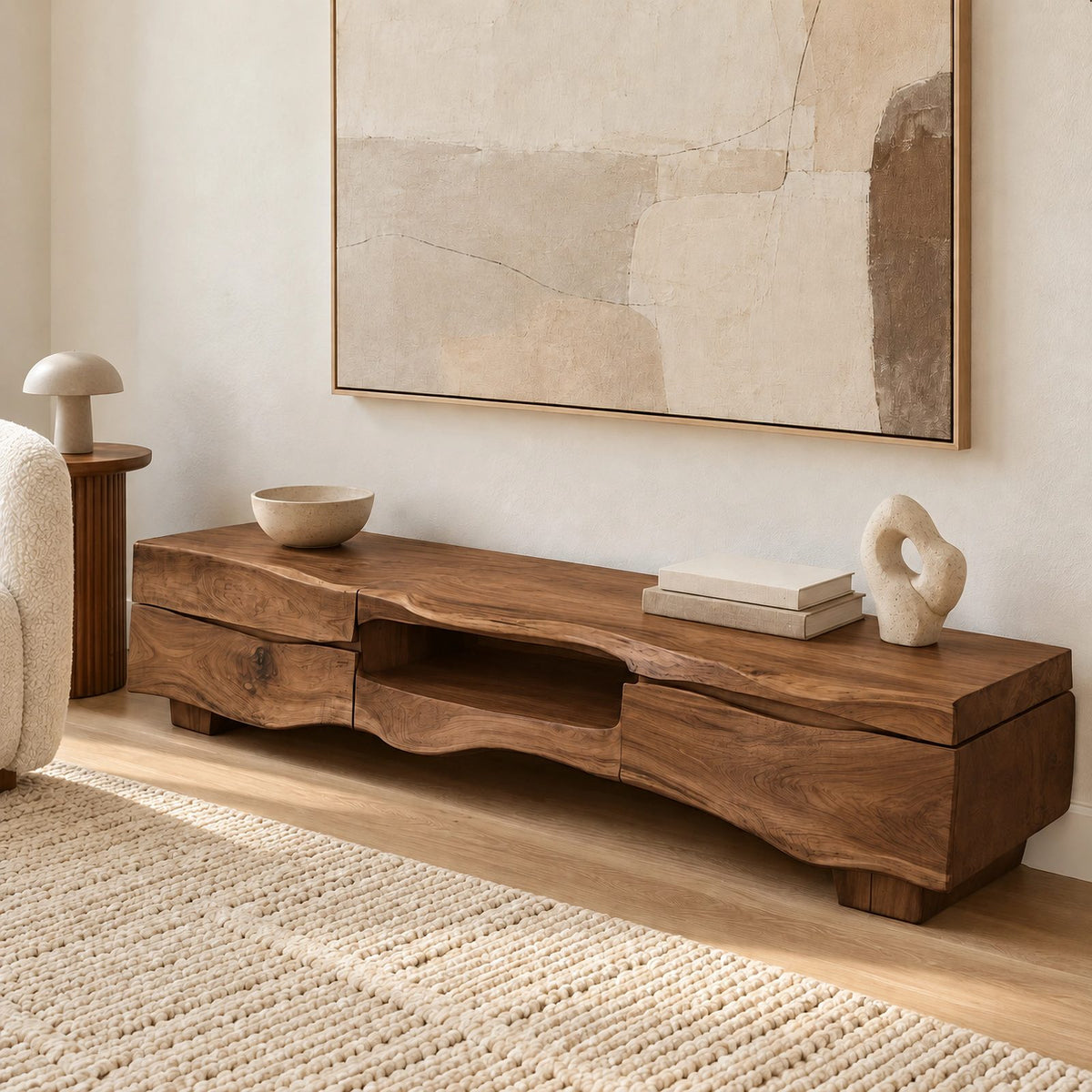 Artisan Live Edge TV Console With Open Cubby For Living Room