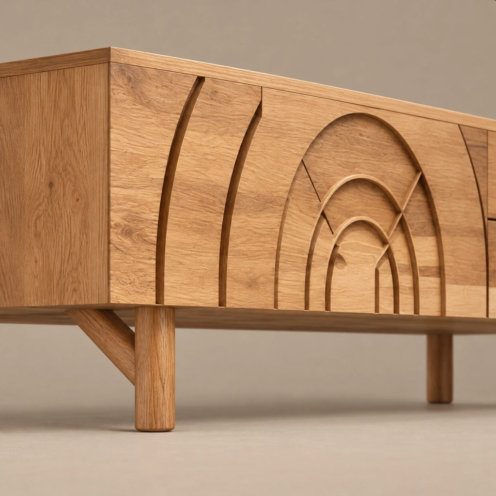 Handcrafted Carved Arch TV Console With 2 Drawers For Living Room