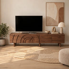 Handcrafted Carved Arch TV Console With 2 Drawers For Living Room