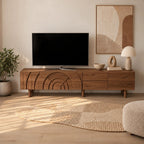 Handcrafted Carved Arch TV Console With 2 Drawers For Living Room