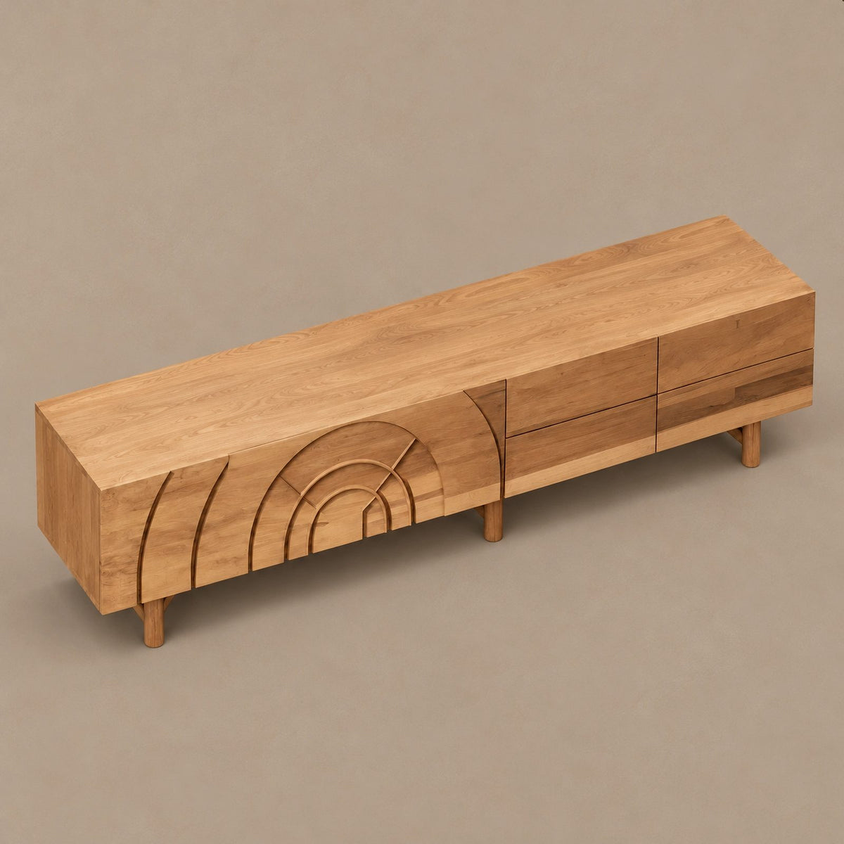 Handcrafted Carved Arch TV Console With 2 Drawers For Living Room
