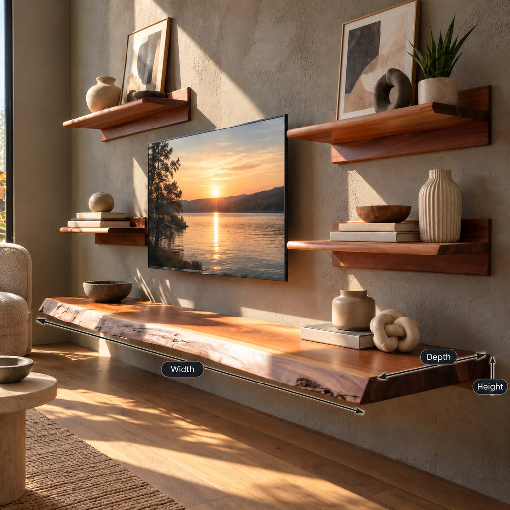 Minimalist Live Edge Floating TV Stand For Living Room