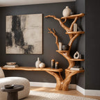 Rustic Tree Branch Bookshelf TV Stand For Living Room