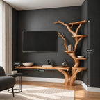 Rustic Tree Branch Bookshelf TV Stand For Living Room