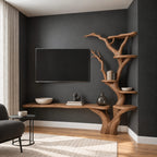 Rustic Tree Branch Bookshelf TV Stand For Living Room