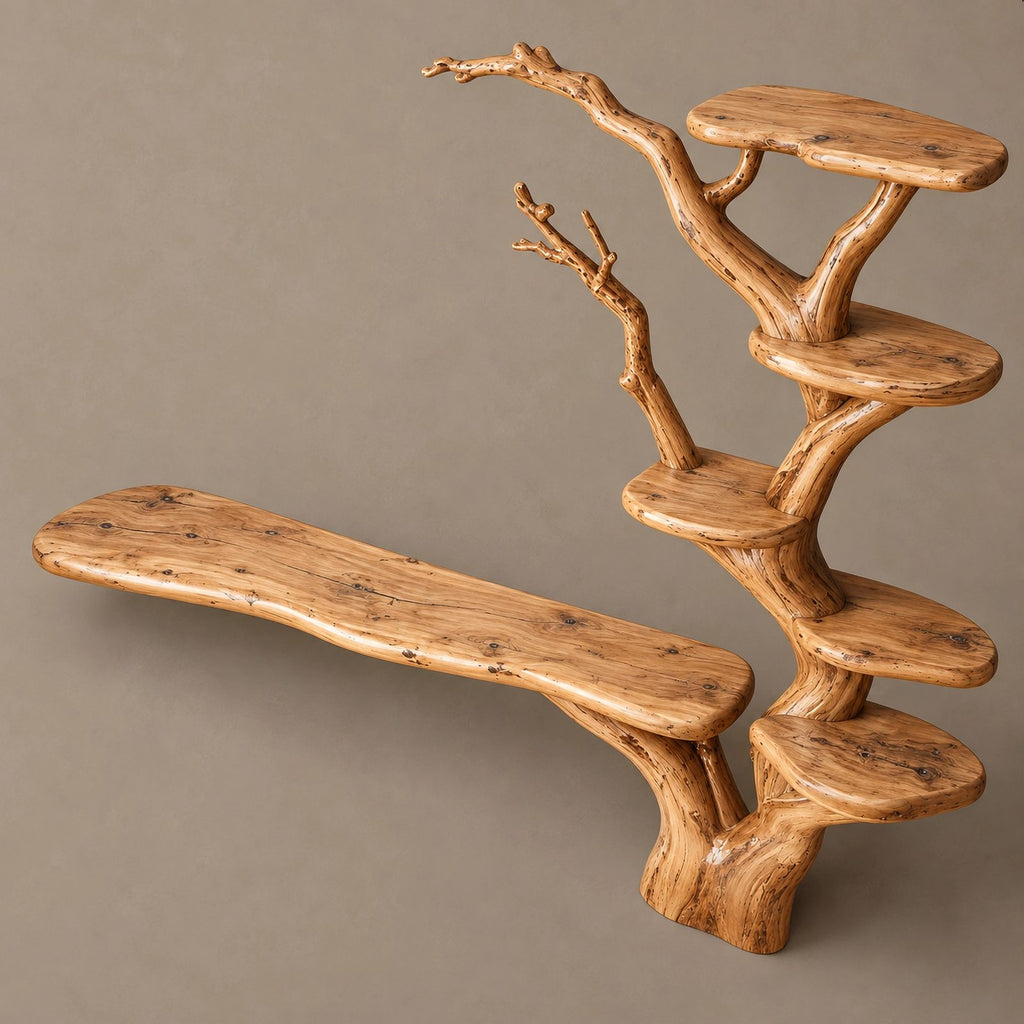 Rustic Tree Branch Bookshelf TV Stand For Living Room