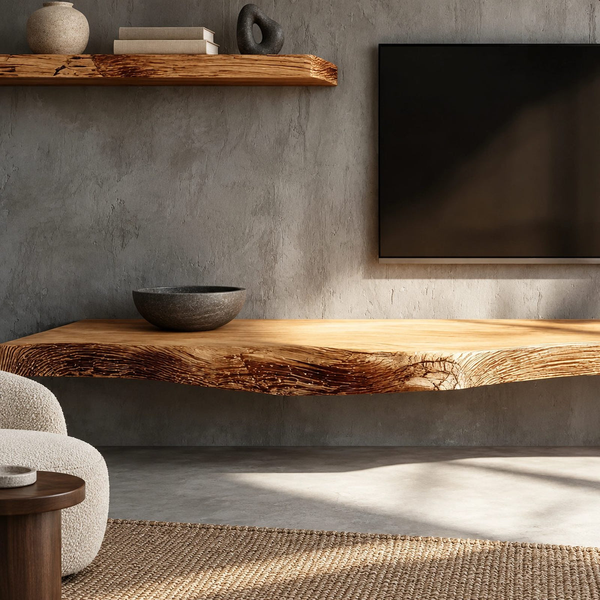 Scandinavian Live Edge Floating Media Console For Living Room