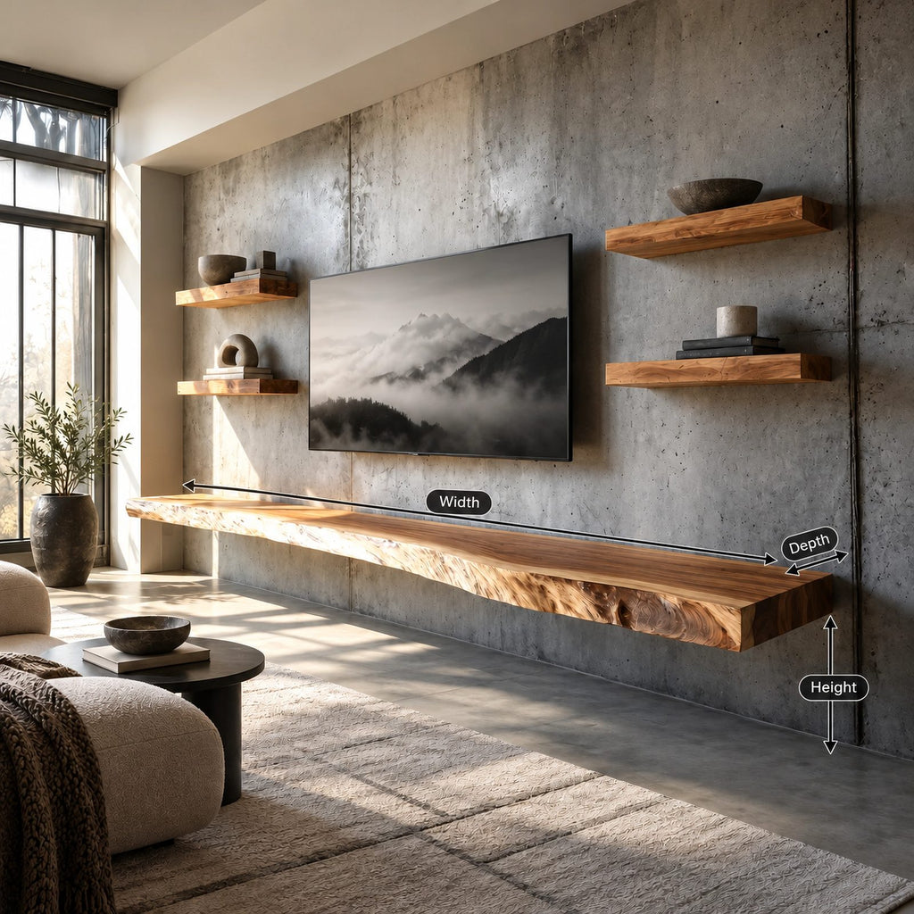 Scandinavian Live Edge Floating Media Console For Living Room