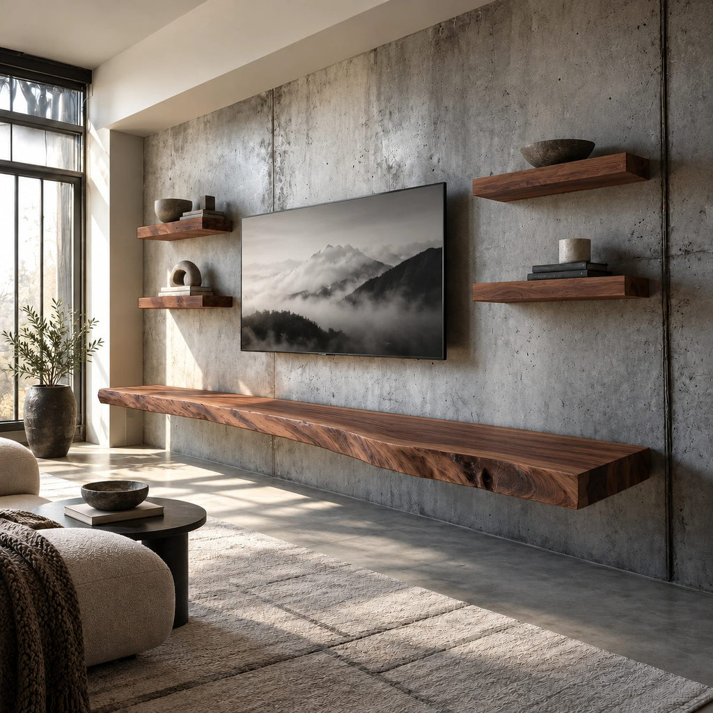 Scandinavian Live Edge Floating Media Console For Living Room