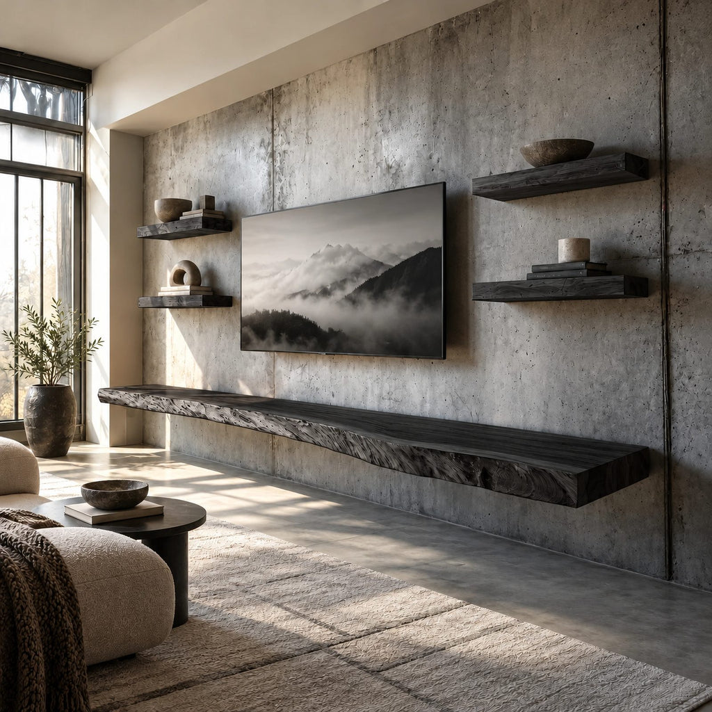 Scandinavian Live Edge Floating Media Console For Living Room