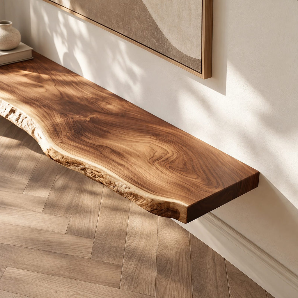Coastal Live Edge Wall-Mounted TV Shelf For Living Room