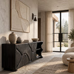 Minimalist Sideboard With Sculpted Artistic Doors For Living Room
