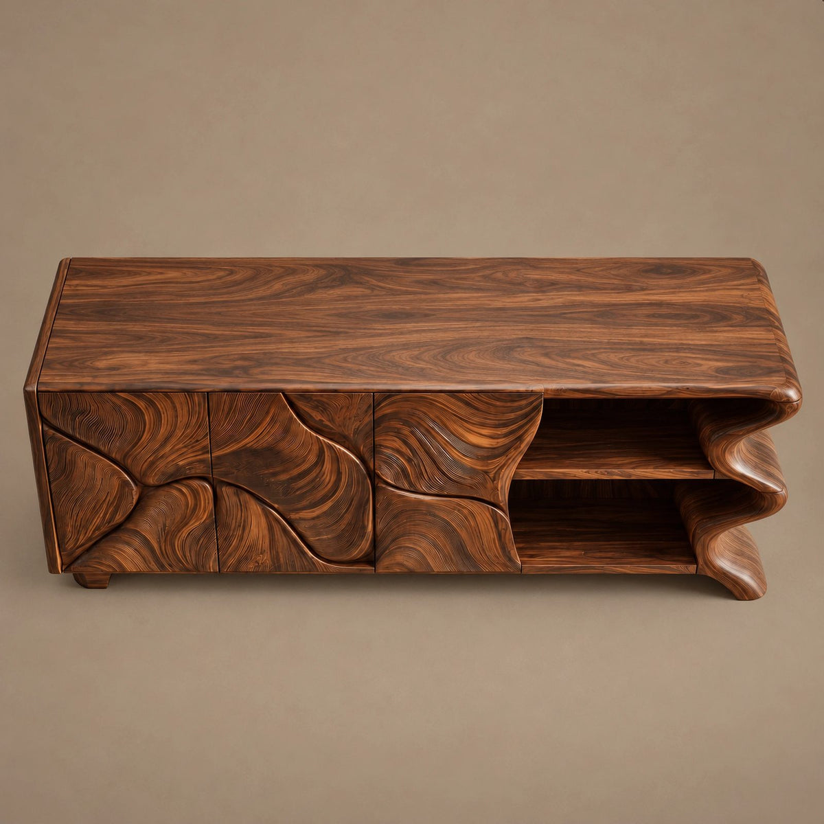 Minimalist Sideboard With Sculpted Artistic Doors For Living Room