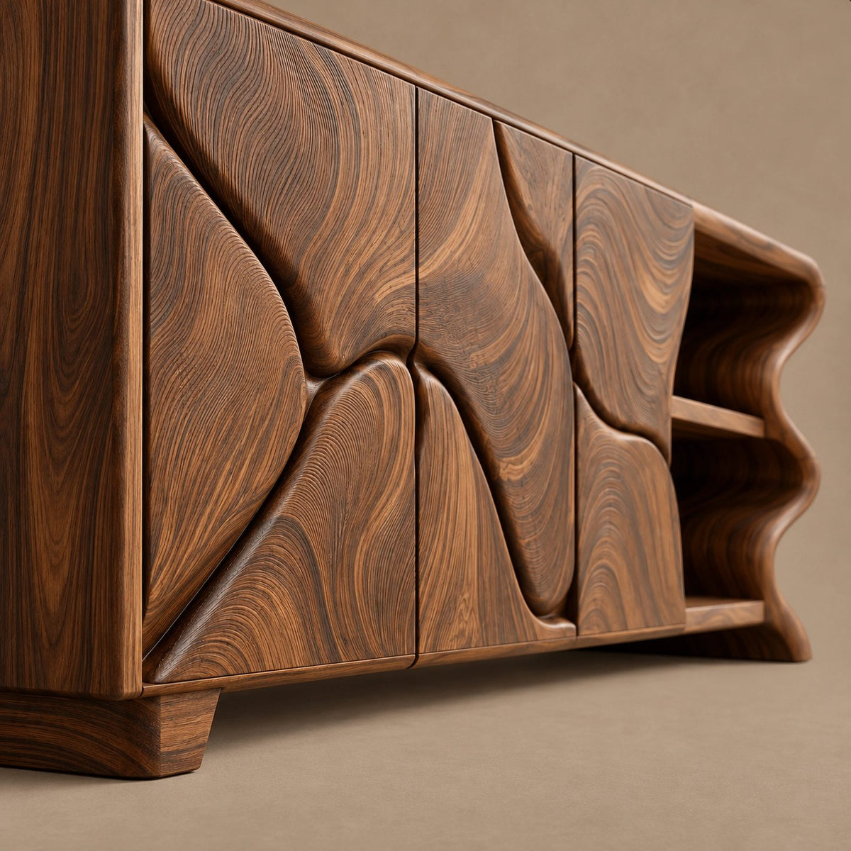Minimalist Sideboard With Sculpted Artistic Doors For Living Room