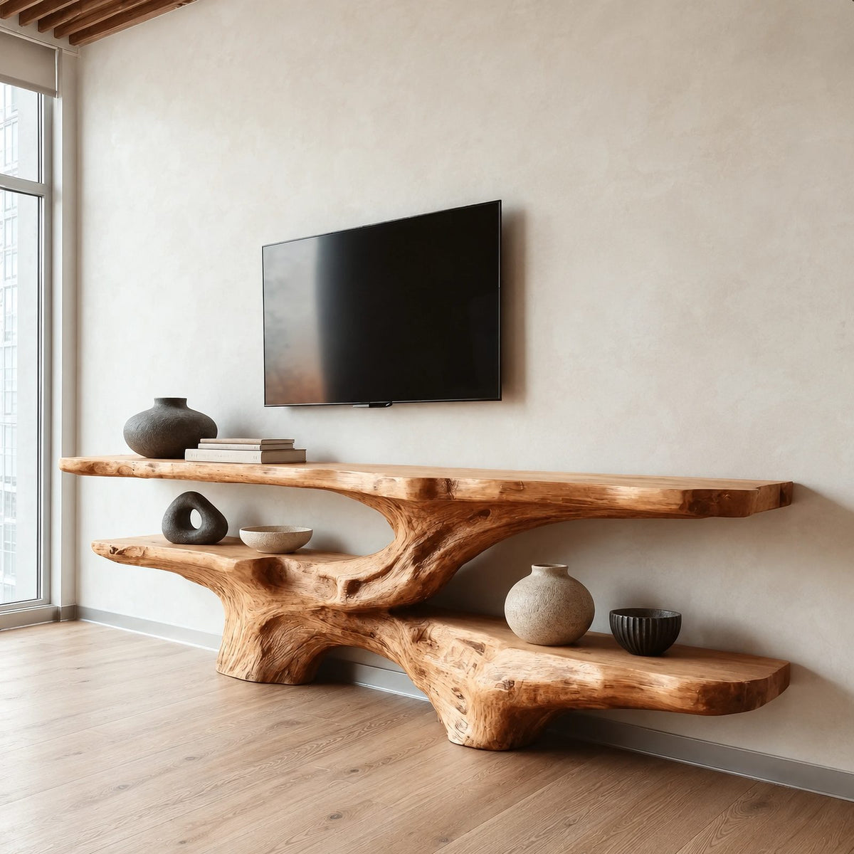 Mid Century Sculptural Root Base TV Stand For Living Room