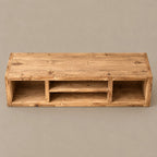 Rustic Solid Wood TV Stand With Open Cubby Shelves For Living Room