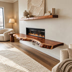 Organic Live Edge Wood Floating TV Shelf For Living Room